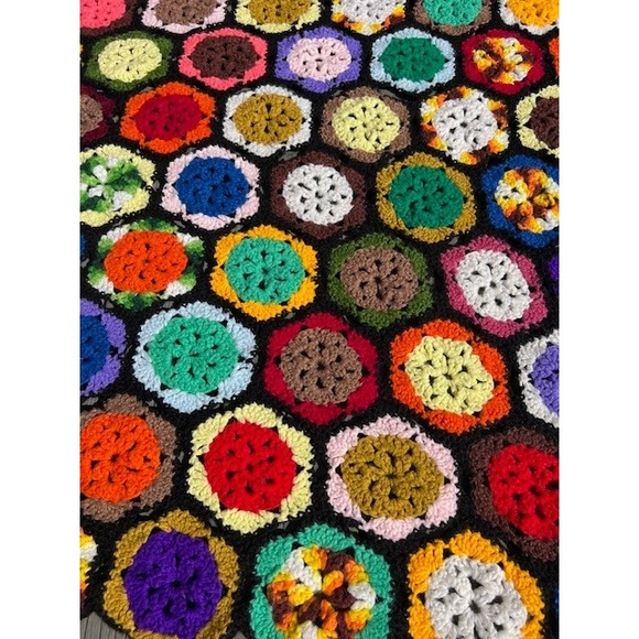 Handmade Other - Vintage Handmade Crochet Hexagon Afghan Blanket Multi Color Granny Square Throw